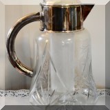K38. Antique silverplate and cut crystal lemonade/ice tea pitcher with ice tube. 11”h - $36 